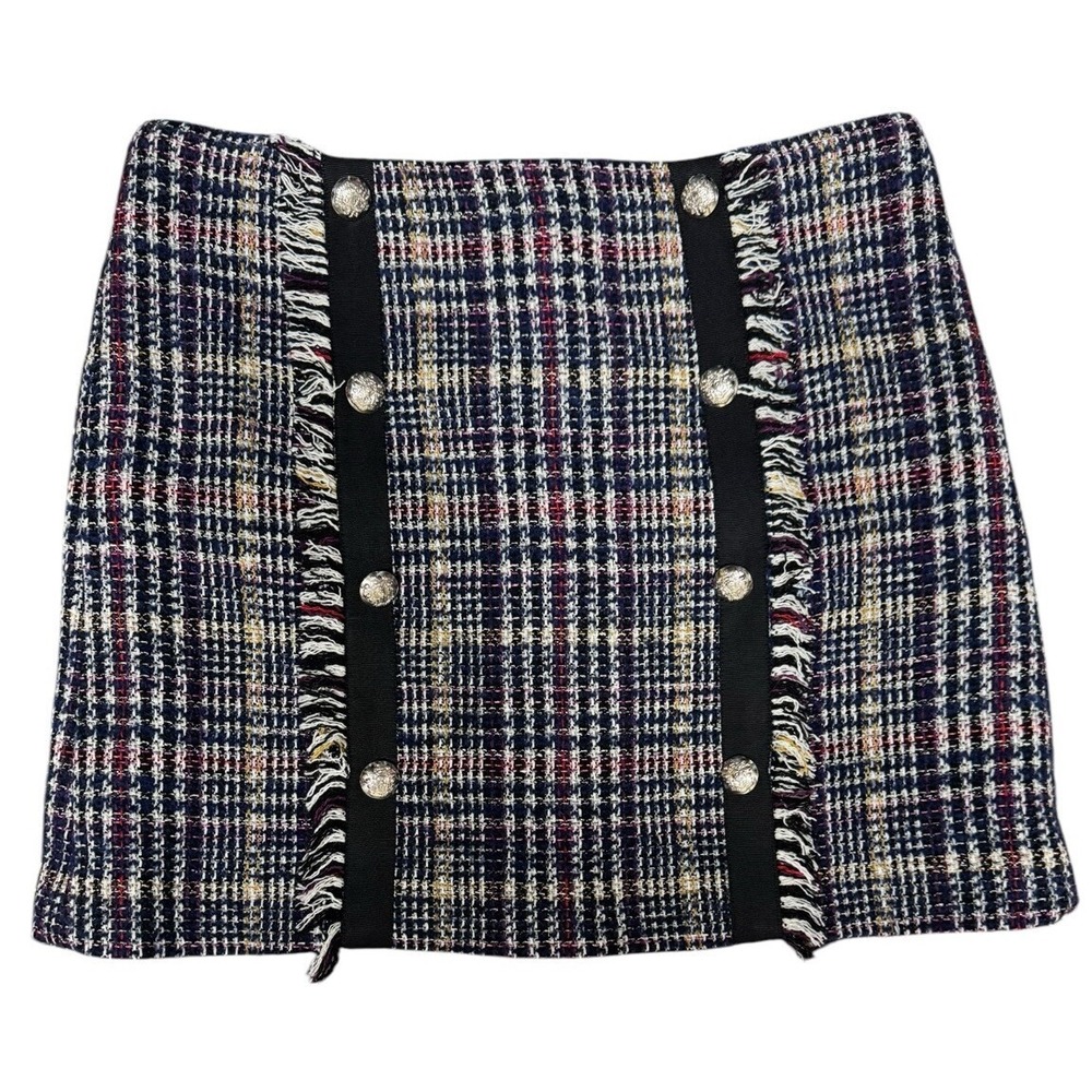 VERONICA BEARD Celie Navy Skirt Multi Plaid w/Silver Buttons Women's Size 6